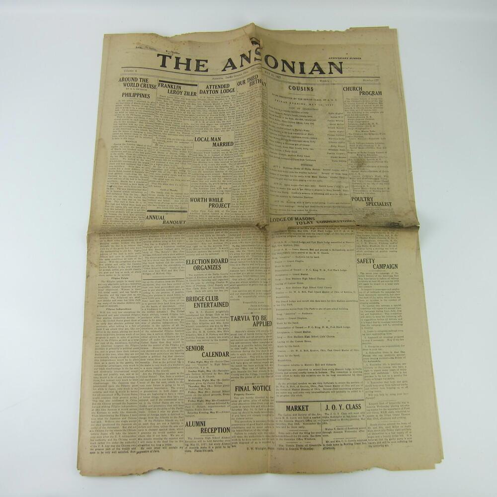 The Ansonian Newspaper Ansonia Darke County Ohio Thursday May 1927 Antique RARE